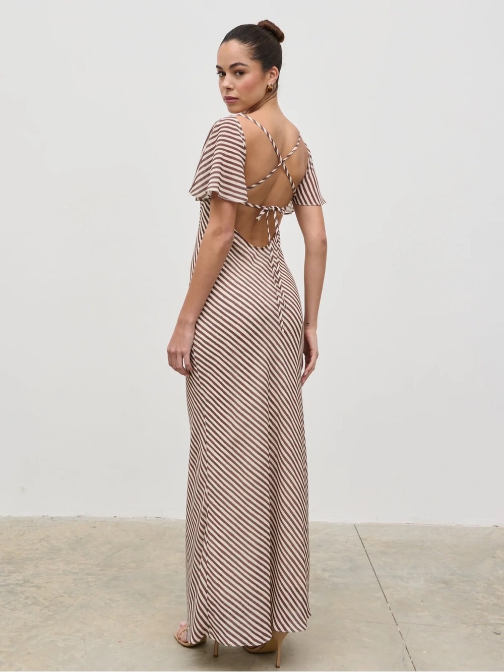 Jules Maxi Dress in Brown and Cream Stripe